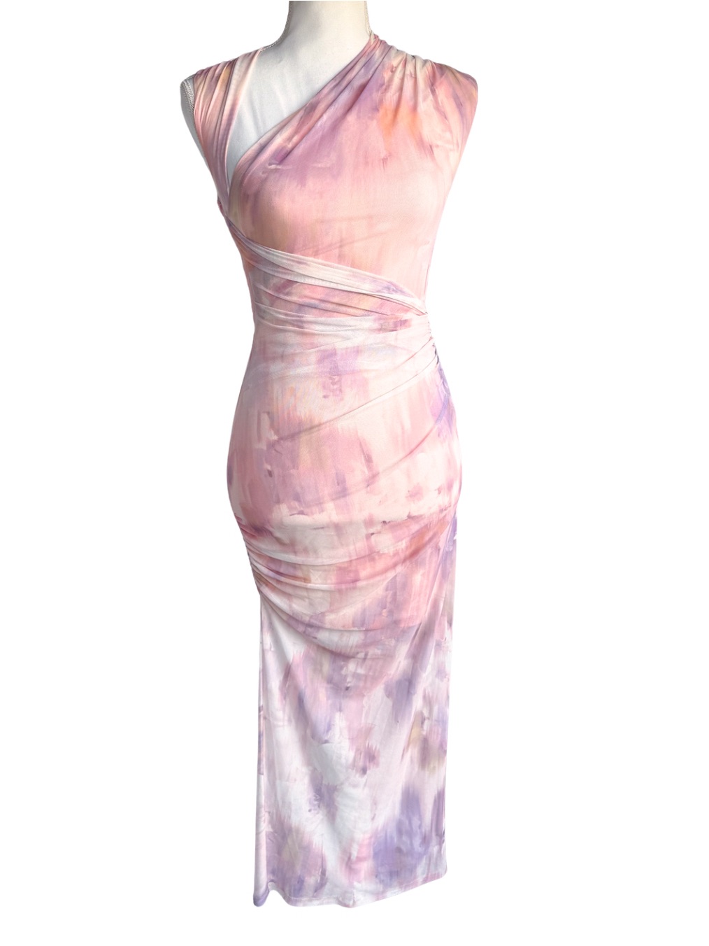 Misha Tille Mesh Maxi Dress Pink One Shoulder Cocktail Wedding Guest Size Xxs